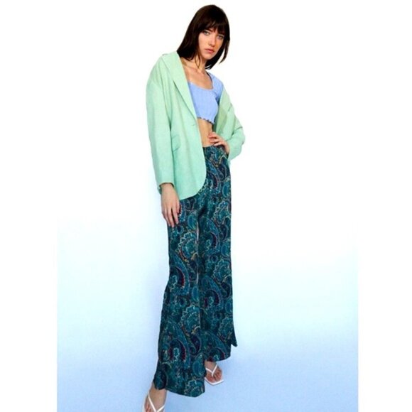 Zara Printed Flared High Waisted Green Paisley Pants NWT Size Small - Picture 8 of 16